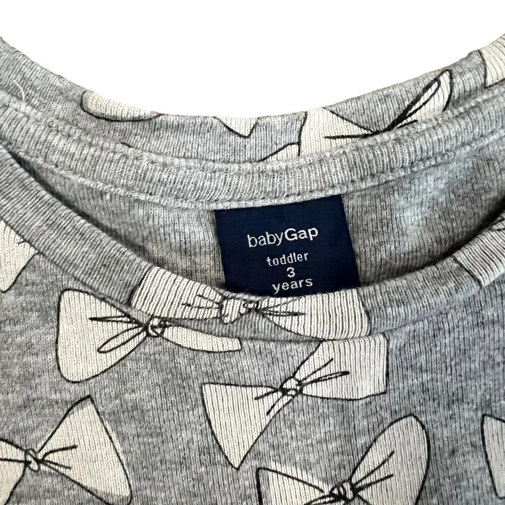 Baby Gap Sz 3 Grey & White Bow Print Skater Dress